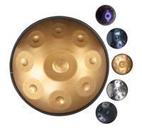 Tambor de Lengua de acero 9 notas 432 Hz/440 Hz D escala menor Handpan Drum Instrumento de percusión con bolsa de transporte, mazos, Soporte para handpan y paño antipolvo(Gold,440Hz)