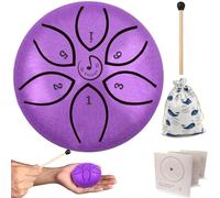 Tambor de lengua de acero de 3 pulgadas, 6 notas, llave C, tambor de percusión, bolsa de tela etérea, libro de música y mazos para educación musical, yoga, meditación y curación mental (morado)