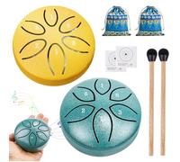 Tambor de lengua de acero pequeño, 2 unidades, 3 pulgadas, 6 tonos, cacerola pequeña, acero con mazorcas, para conciertos, meditación, yoga, sanación de sonido, adultos