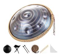 Tambor de Lengüeta de Acero 22in,Tambores Hand Pan 9/10/12 Notas, Instrumento de Percusión Que Genera Meditación, con Bolsa para Tambor + Baquetas + Soporte para Baquetas + Trenzado a Mano-A||10 Notes