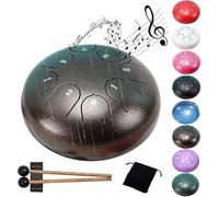 Tambor de lengüeta de acero - 8 notas 6 pulgadas - Instrumento de percusión - Tambor handpan con funda, libro de música, mazos, púas for dedos(Brown)