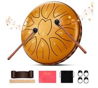 Tambor de Lengüeta de Acero, Couleeur 6 Pulgadas y 11 Tonos Tambor de Lluvia Jardin para Conciertos Musicales Handpan Drum con Libro De Música y Accesorios Ricos para Yoga, Meditación (Gold)