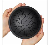Tambor de lengüeta de acero de 15 cm y 11 notas, instrumento de percusión artesanal estilo handpan con baquetas y funda, ideal for meditación curativa, musicoterapia, yoga, niños(Black)