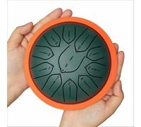 Tambor de lengüeta de acero de 15 cm y 11 notas, instrumento de percusión artesanal estilo handpan con baquetas y funda, ideal for meditación curativa, musicoterapia, yoga, niños(Green)