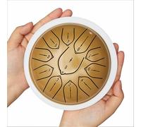 Tambor de lengüeta de acero de 15 cm y 11 notas, instrumento de percusión artesanal estilo handpan con baquetas y funda, ideal for meditación curativa, musicoterapia, yoga, niños(Gold)