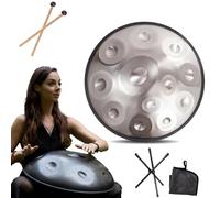 Tambor De Lengüeta De Acero En Re Menor - 432 Hz/440 Hz, 9/10/12 Notas Percusión De Tambor Handpan, Hand Drum Steel Drum Percusión De 22 Pulgadas, Para Sanación Sonora(SILVER-12 NOTES,432Hz)
