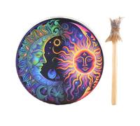 Tambor de madera con herramienta de curación de sonido de tambor | Tambor de mano de chamán de color retro, tambor de mano de diseño decorativo, madera para meditación, música espiritual