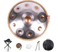 Tambor de Mano 10 Notas Escala D menor 22 Pulgadas - Acero Inoxidable con Bolsa Transporte y Mazo, Afinación 440 Hz, Instrumento Musical Portátil para Principiantes Profesionales