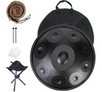 Tambor de mano acero 432 Hz/440 Hz, 22.0 in, 9/10/12 notas, instrumento percusión Handpan en re menor for curación sonido, meditación personal, yoga(Black,9 Notes(432HZ))