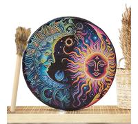 Tambor de mano chamánico, tambor de piel sintética hecho a mano, tambor de chamán redondo de tono grande, mazo de madera vintage incluido, suministros de música espiritual, tambor de chamán hecho a