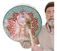 Tambor de mano chamánico - Tambor indio, tambor de mano de chamán hecho a mano de piel sintética | Herramientas redondas de chamán con gran, de madera vintage incluido, accesorios de