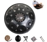 Tambor De Mano De 10 Notas, Percusión Armónica Menor En D "mandala Negro" De 22 Pulgadas, Tambor De Lengua De Acero Con Soporte Para Mano, Estuche Para Tambor De Mano, Para Meditación, Yoga