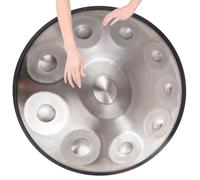 Tambor De Mano De 22"/55 Cm Para Adultos, Handpan Drum Set De Acero En Re Menor De 9, 10 Y 12 Notas, Percusión Armónica Para Sanación Con Sonido Y Meditación Personal(Silver,10 Notes (440Hz))