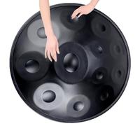 Tambor De Mano De 22"/55 Cm Para Adultos, Handpan Drum Set De Acero En Re Menor De 9, 10 Y 12 Notas, Percusión Armónica Para Sanación Con Sonido Y Meditación Personal(Black,12 Notes (440Hz))