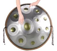 Tambor De Mano De 22"/55 Cm Para Adultos, Handpan Drum Set De Acero En Re Menor De 9, 10 Y 12 Notas, Percusión Armónica Para Sanación Con Sonido Y Meditación Personal(Golden eye,12 Notes (432Hz))