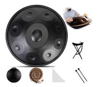Tambor De Mano De 22 Pulgadas, 9, 10 Y 12 Notas, 440/432 Hz, Re Menor Kurda, Tambores Handpan Para Meditación, ASMR, Terapia De Sonido Y Yoga(Black,9 Notes (432Hz))