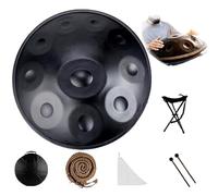 Tambor De Mano De 22 Pulgadas, 9, 10 Y 12 Notas, 440/432 Hz, Re Menor Kurda, Tambores Handpan Para Meditación, ASMR, Terapia De Sonido Y Yoga(Black,10 Notes (440Hz))