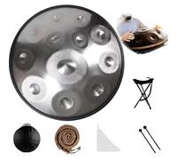 Tambor De Mano De 22 Pulgadas, 9, 10 Y 12 Notas, 440/432 Hz, Re Menor Kurda, Tambores Handpan Para Meditación, ASMR, Terapia De Sonido Y Yoga(Silver,12 Notes (432Hz))