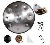 Tambor De Mano De 22 Pulgadas, 9, 10 Y 12 Notas, 440/432 Hz, Re Menor Kurda, Tambores Handpan Para Meditación, ASMR, Terapia De Sonido Y Yoga(Silver,9 Notes (440Hz))