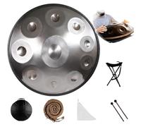 Tambor De Mano De 22 Pulgadas, 9, 10 Y 12 Notas, 440/432 Hz, Re Menor Kurda, Tambores Handpan Para Meditación, ASMR, Terapia De Sonido Y Yoga(Silver,10 Notes (440Hz))