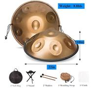 Tambor De Mano De 22 Pulgadas - Handpan Drums Sets De 440 Hz, Re Menor, 9/10/12 Notas Instrumento De Percusión De Acero Profesional, Para Reuniones Familiares Y Educación Musical(12Notes)