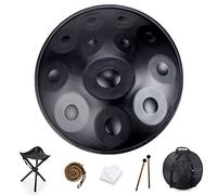 Tambor de mano de 432 Hz en D menor, 12 notas, tambor de mano de acero de 22 pulgadas, regalo de instrumentos musicales curativos hechos a mano, actuación musical con funda suave (negro)