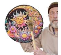 Tambor de mano de chamán, Tambor de mano de chamán | Tambor chamán hecho a mano de cuero PU | Auténtica herramienta de sonido para música espiritual, accesorio chamán vintage con mazo de madera para e