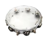 Tambor de mano de doble fila, tambor de mano de percusión de doble fila, timbre de mano de tono ajustable, pandereta para cantar y bailar acompañamiento (10 pulgadas, plateado)