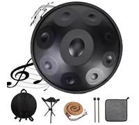 Tambor De Mano -Hand Drum Steel Drum Percusión De 22 Pulgadas En Re Menor, 432 Hz/440 Hz, 9/10/12 Notas Handpan Drums Sets, Para Reuniones Familiares Educación Musical(Black,12 notes(440HZ))