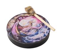 Tambor de mano, herramienta chamán para adultos de 9.8 pulgadas, instrumentos de baño de sonido, símbolo de cuero y madera del tambor siberiano para amantes de la música, tambor chamánico para adultos