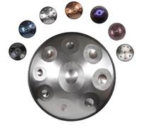 Tambor de Mano Instrumento de Percusión 22 Pulgadas Handpan Drum De Acero 432Hz/440Hz Re Menor con Bolsa Mazos y Soporte para Meditación Educación Musical Relajación(Plateado,432HZ/10Note)