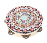 Tambor de Mano, Pulido Elegante de 8 Pulgadas Pandereta Resistente Exquisitamente Elaborada Amplia Aplicación Multifuncional para Reproducir Programas (Flor roja)