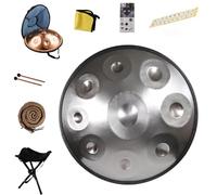 Tambor De Mano - Tambor De Lengüeta De Acero En Re Menor De 9, 10 Y 12 Notas, 22" De Diámetro, Para Meditación Y Musicoterapia, Con Estuche De Transporte(Silver,9 Notes (440Hz))