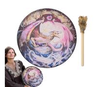 Tambor de marco, tambor de mano | Tambor chamán para adultos de 9,8 pulgadas para meditación,Instrumentos de baño sonoros, cuero y madera Símbolo del tambor siberiano para amantes de la