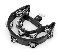 Tambor de media luna Jingles de metal, Instrumento de percusión musical portátil de doble fila DT- 66 (Negro)