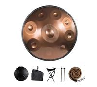 Tambor Handpan 22 pulgadas, 9/10/12 Notas 440Hz en D Kurd Menor Handpan Drum, Steel Tongue Drum de 55cm, con Soporte Bolsa Suave,Baquetas para la Sanación Sonora(Gold,10 Notes)