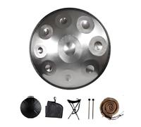 Tambor Handpan 22 pulgadas, 9/10/12 Notas 440Hz en D Kurd Menor Handpan Drum, Steel Tongue Drum de 55cm, con Soporte Bolsa Suave,Baquetas para la Sanación Sonora(Silver,9 Notes)