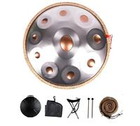 Tambor Handpan 22 pulgadas, 9/10/12 Notas 440Hz en D Kurd Menor Handpan Drum, Steel Tongue Drum de 55cm, con Soporte Bolsa Suave,Baquetas para la Sanación Sonora(Gold+Silver,10 Notes)