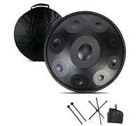 Tambor Handpan 22 Pulgadas 9/10/12 Notas Tambor de Acero, 440Hz Re Menor Handpan Drum Instrumento con Bolsa Suave, Soporte, Mazos, para Sanación con Sonido, Yoga(Black,9 Notes)