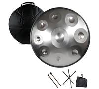Tambor Handpan 22 Pulgadas 9/10/12 Notas Tambor de Acero, 440Hz Re Menor Handpan Drum Instrumento con Bolsa Suave, Soporte, Mazos, para Sanación con Sonido, Yoga(Silver,9 Notes)