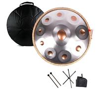 Tambor Handpan 22 Pulgadas 9/10/12 Notas Tambor de Acero, 440Hz Re Menor Handpan Drum Instrumento con Bolsa Suave, Soporte, Mazos, para Sanación con Sonido, Yoga(Gold+Silver,9 Notes)