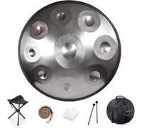 Tambor Handpan 22 Pulgadas Acero Inoxidable Profesional，9/10/12 Notas Re Menor，Afinación 440Hz，Bolso Soporte & Mazos，Performance Meditación Yoga(Silver,9)