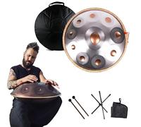 Tambor Handpan 22 pulgadas, Steel Tongue Drum con Soporte Bolsa Suave,Baquetas, 9/10/12 Notas Handpan Drum de 55cm, 440 Hz Percusión de Tambor para Sanación con Sonido(Gold+Silver,9 Notes)