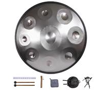 Tambor Handpan De 432 Hz/440 Hz, Hand Drum Steel Drum Percusión En Re Menor De 9/10/12 Notas, 22 Pulgadas Tambor de Mano, Juego De Tambores Handpan Para Educación Musical(Silver-440Hz,9 notes)