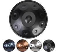 Tambor Handpan de 432Hz/440Hz, instrumento 22 pulgadas con 9/10/12 notas en re menor, tambores manuales acero for adultos bolsa suave y soporte(Black,440HZ/10Note)