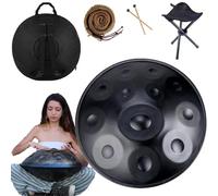 Tambor Handpan De 56cm D Minor 432 Hz / 440 Hz Handpan Drum 9/10/12 Notas Percusión Armónica Hand Pan Para Producción De Audio De Yoga, Con Mazos Handpan(Color:Negro,Size:12 Notes(432HZ))