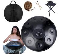 Tambor Handpan De 56cm D Minor 432 Hz / 440 Hz Handpan Drum 9/10/12 Notas Percusión Armónica Hand Pan Para Producción De Audio De Yoga, Con Mazos Handpan(Color:Negro,Size:10 Notes(440HZ))