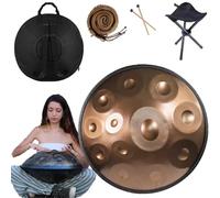 Tambor Handpan De 56cm D Minor 432 Hz / 440 Hz Handpan Drum 9/10/12 Notas Percusión Armónica Hand Pan Para Producción De Audio De Yoga, Con Mazos Handpan(Color:Gold,Size:12 Notes(440HZ))