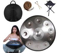 Tambor Handpan De 56cm D Minor 432 Hz / 440 Hz Handpan Drum 9/10/12 Notas Percusión Armónica Hand Pan Para Producción De Audio De Yoga, Con Mazos Handpan(Color:Plata,Size:10 Notes(440HZ))