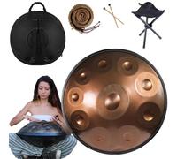 Tambor Handpan De 56cm D Minor 432 Hz / 440 Hz Handpan Drum 9/10/12 Notas Percusión Armónica Hand Pan Para Producción De Audio De Yoga, Con Mazos Handpan(Color:Gold,Size:10 Notes(432HZ))
